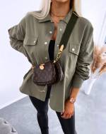 Dark Gray Snap-buttoned Oversized Blouse