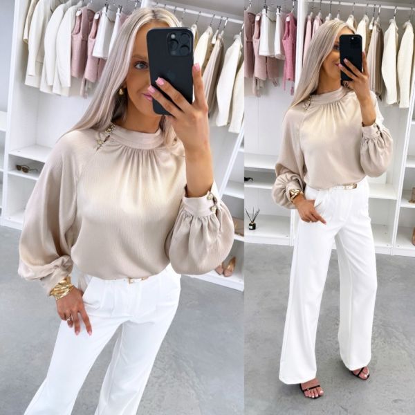 Beež Kuldsete Nööpidega Langev Pluus