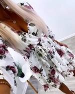 White Floral Pattern Tie Chiffon Blouse