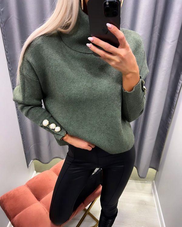 Khaki High Collar Sweater