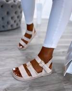 White Sandals With Golden Straps