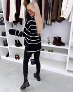 Must Kõrge Kaelusega Triibuline Kampsun