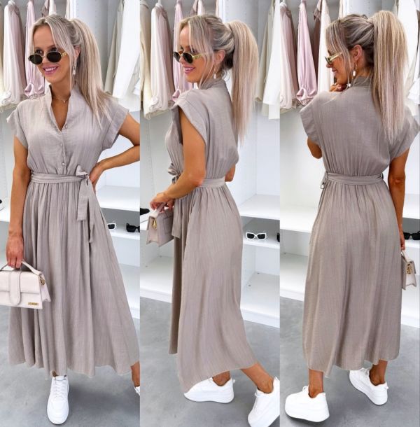 Taupe Tie-front Dress