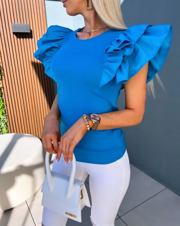 Blue Blouse With Ruffles