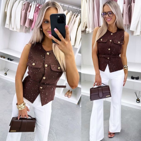 Pruun Kuldsete Nööpidega Vest