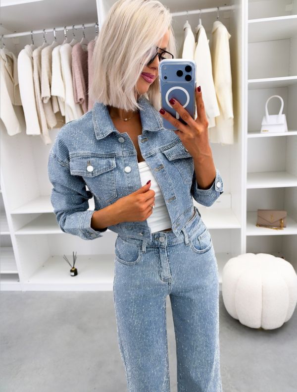 Blue Stretch Jacket With Rhinestones