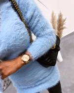 Blue Soft Fur-lined Longer Sweater