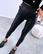 Black Leather Legging Pants With Pockets