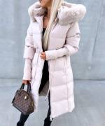 Light Beige Long Winter Coat With Hood