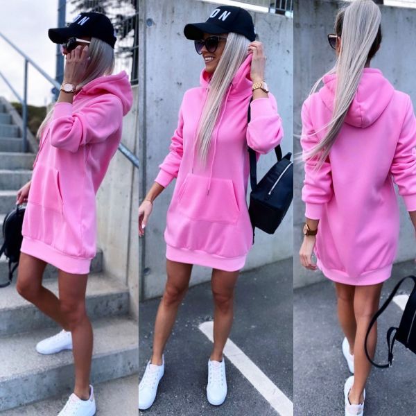 Pink Hooded Pullover Dress