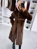 Pruun Kapuutsiga Luksuslik Talvemantel