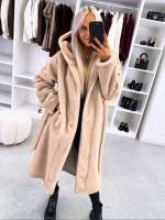 Pruun Kapuutsiga Luksuslik Talvemantel