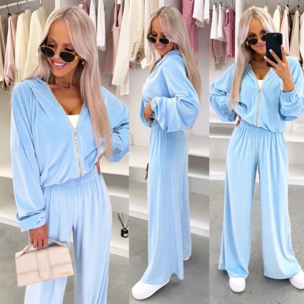 Jasnoniebieski Dwuczęściowy Komplet Dresowy Z Weluru