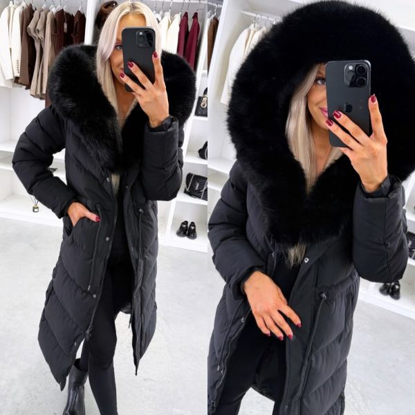 Black Adjustable-waist Winter Parka