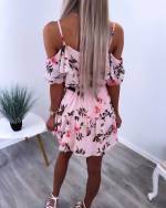 Melns Off Shoulder Floral Pattern Chiffon Dress