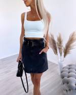 Dark Gray A-cut Denim Skirt With Belt