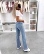 Mėlyna Tamprūs Tiesaus Kirpimo Džinsai