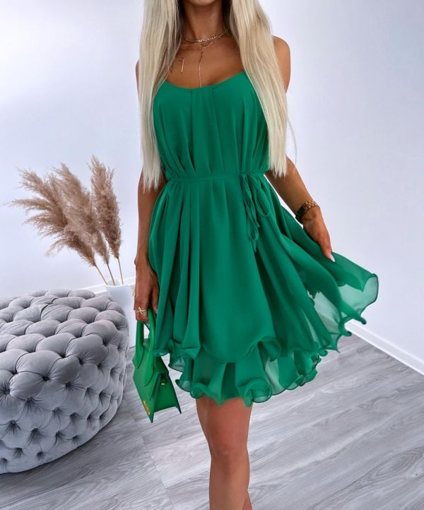 Green Chiffon Dress With Shoulder Straps