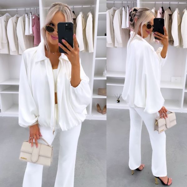 White Silky Zip-up Jacket