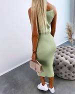Green Gold-buttoned Casual Dress