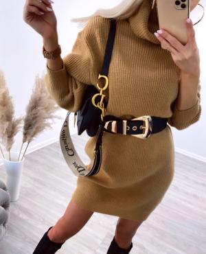Brown Soft Knitted Dress With A Belt