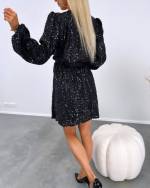 Black Soft Wrap Dress With Sequins