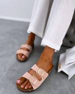Camel Comfortable Sandals With Golden Detail