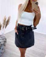 Blue A-cut Denim Skirt With Belt