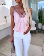 Pink Lace-trimmed Silky Top