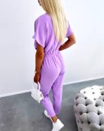 Purple Elasticated Waist Long Jumpsuit