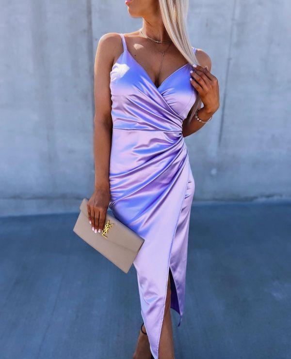 Purple Side-slit Silky Dress