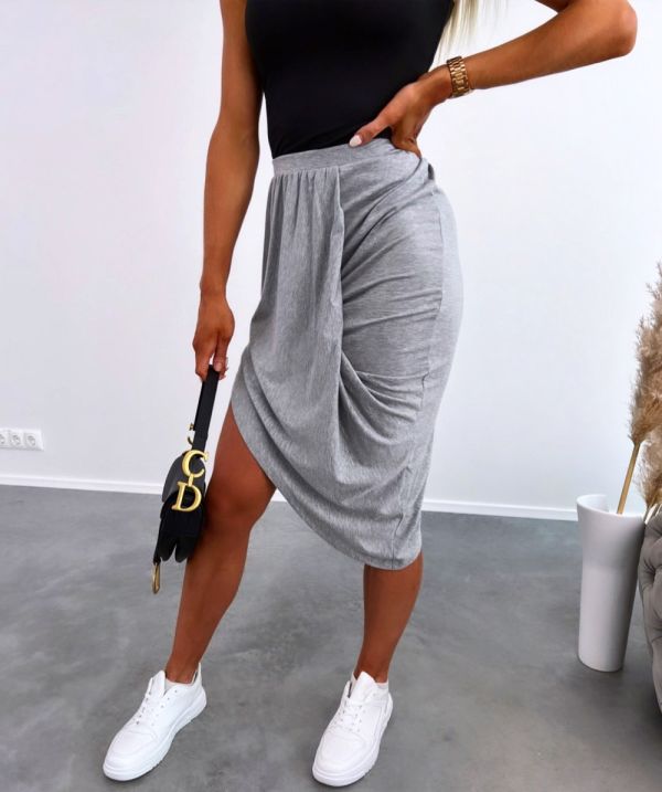 Grey Casual Skirt Longer On The Side