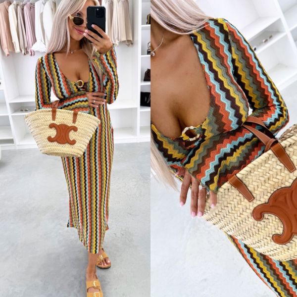 Khaki Printed Long Summer Dress