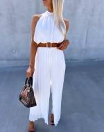 Light Pink Pleated Jumpsuit With Belt