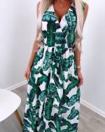 Green Floral Pattern Maxi Dress