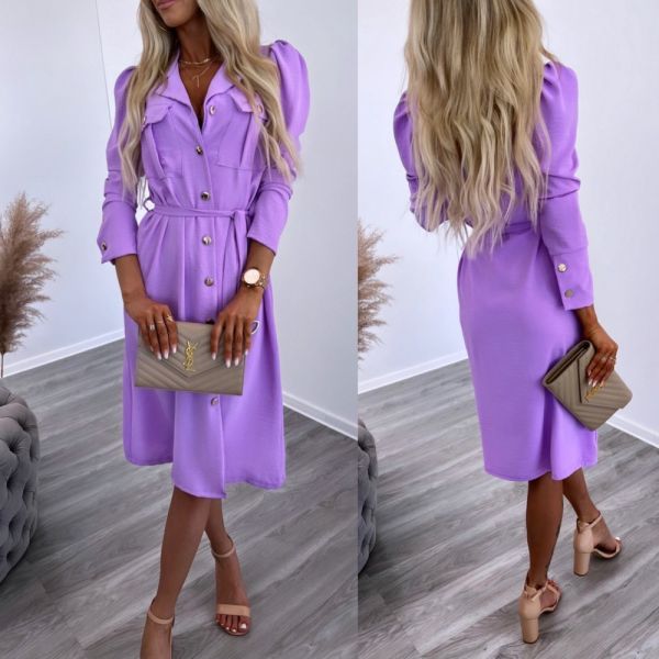 Фиолетовый Платье на пуговицах  с завязками по середине