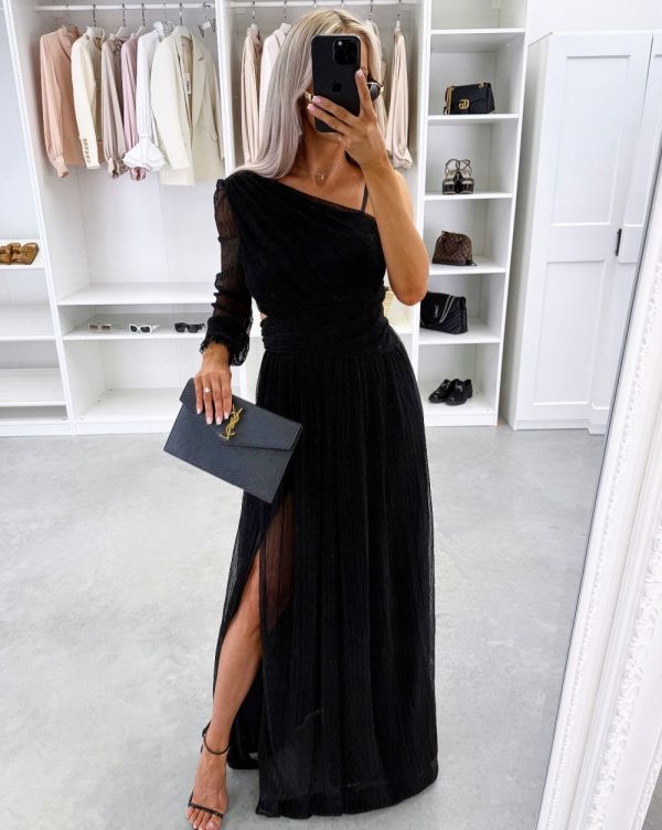Black Glossy Maxi Dress