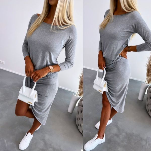 Grey Elastic-waist Casual Dress