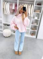 Розовый Объёмный джемпер с высоким воротом