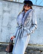 Grey Faux Fur Collar Wool Coat