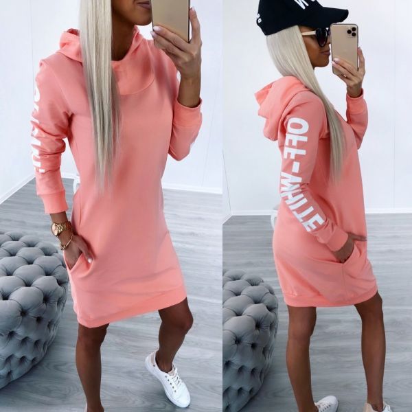Coral Hooded Pullover Dress