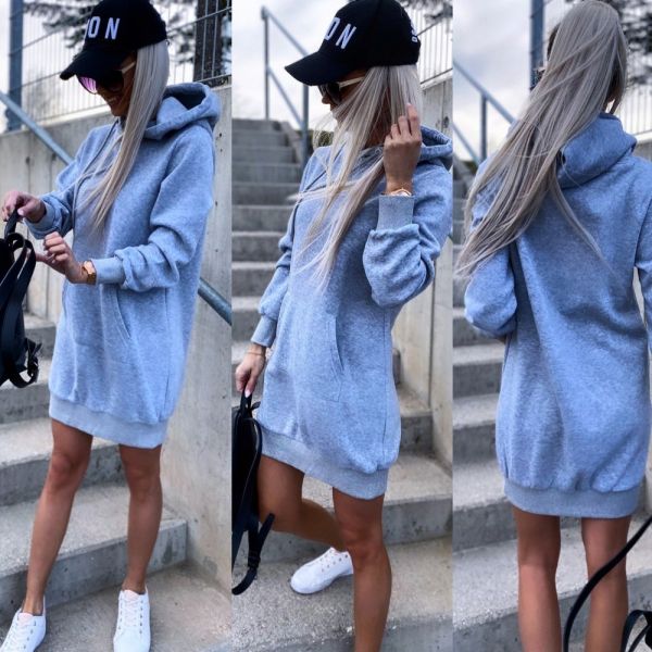 Grey Hooded Pullover Dress
