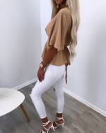 Beige Chiffon Blouse With Laces In The Back