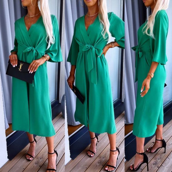 Green Long Jumpsuit With Pockets
