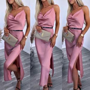 Pink Silky Dress With Belt