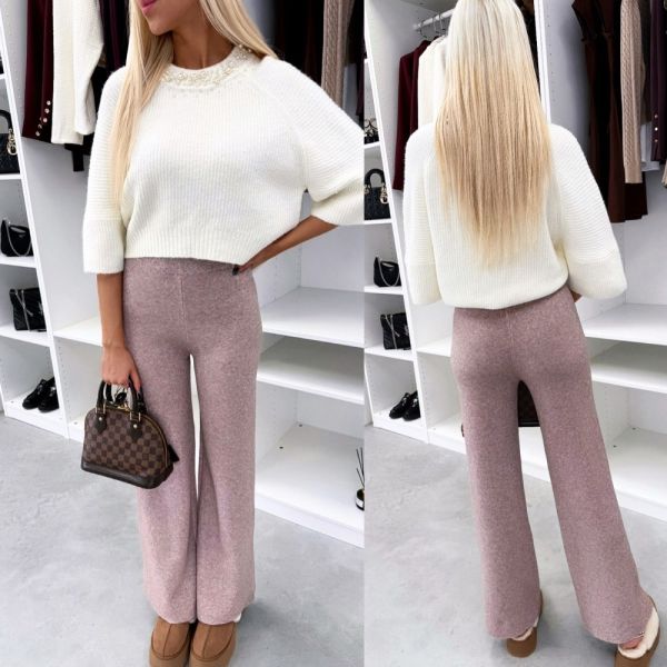 Taupe Miękkie I Elastyczne Spodnie Z Prostą Nogawką