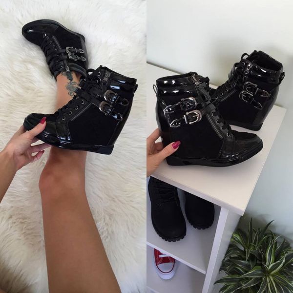 Black Comfortable Wedge Sneakers