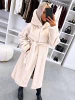 Pruun Kapuutsiga Luksuslik Talvemantel