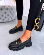 Black Moccasins With Gold Detail