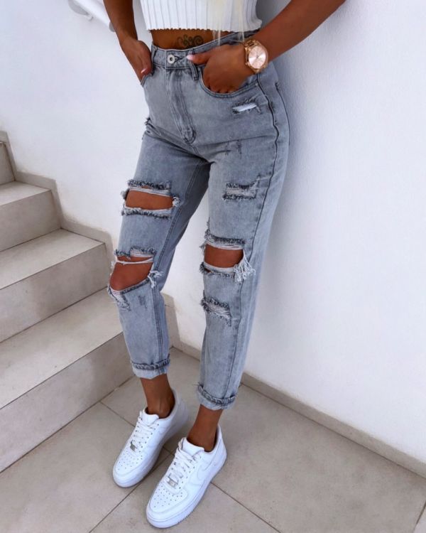 Grey Mom Fit Jeans